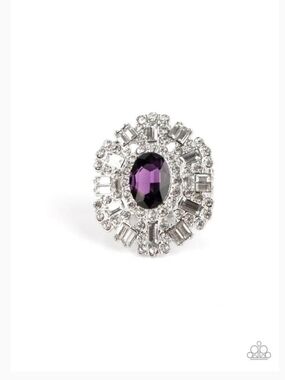Iceberg AHead Purple Ring Rhinestone Paparazzi Regal Amethyst Center Halo Ring